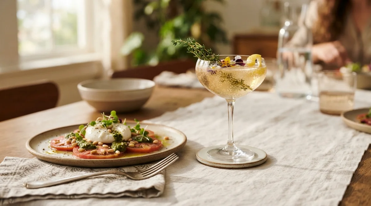 A beautifully set dining table showcases an inviting non-alcoholic drink pairing